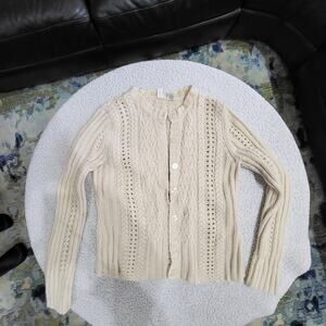 Oxford Fulham cable knit cardigan sweater, cream, EUC small